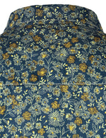 Hommes Bleu Marine Vintage Coton Floral Respirant Bouton Fleur Chemise à manches longues