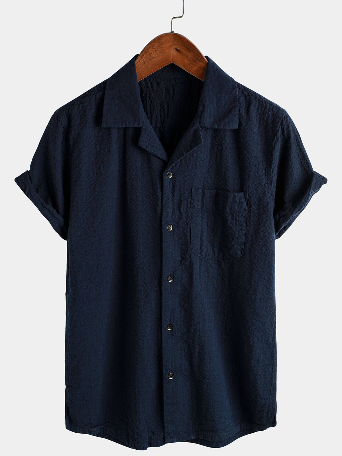 Chemise d'été boutonnée à manches courtes pour hommes, poche en coton, couleur unie, décontractée, plage