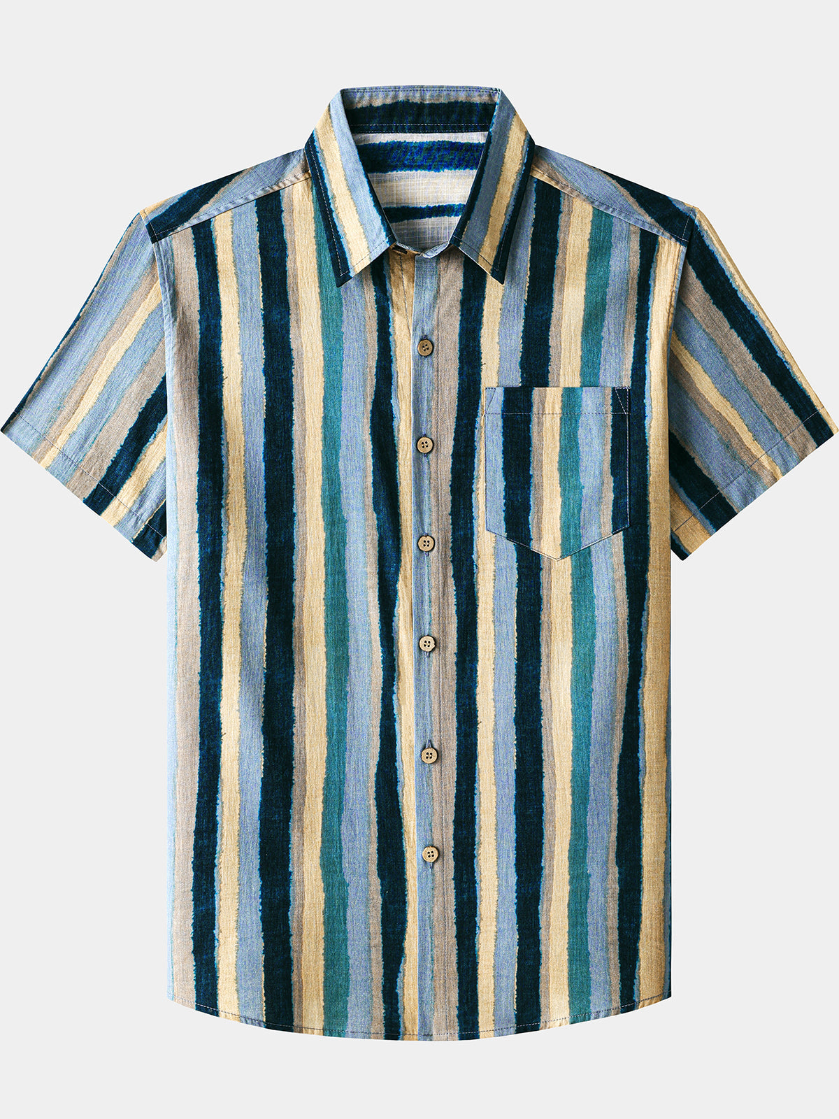Chemise Homme Rayures Multicolores Rétro en Coton Manches Courtes