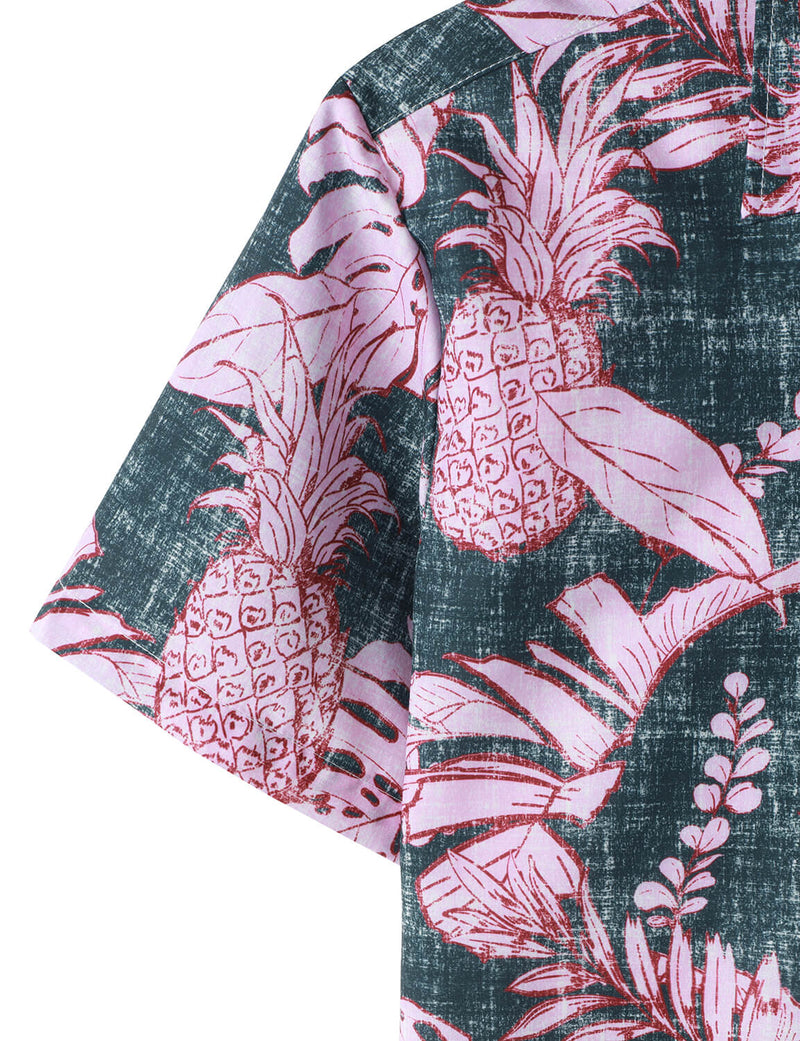 Chemise hawaïenne à manches courtes à imprimé ananas tropical violet pour homme