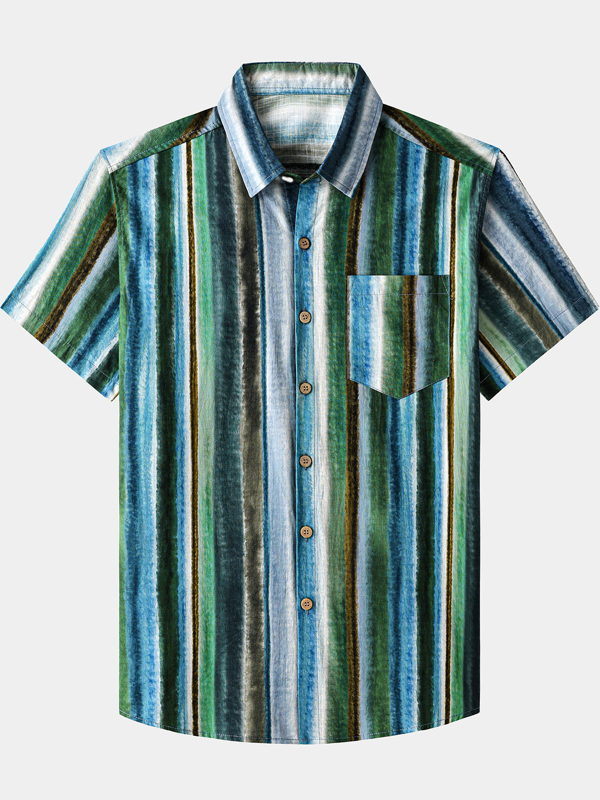 Chemise Homme Rayures Décontractée en Coton Manches Courtes