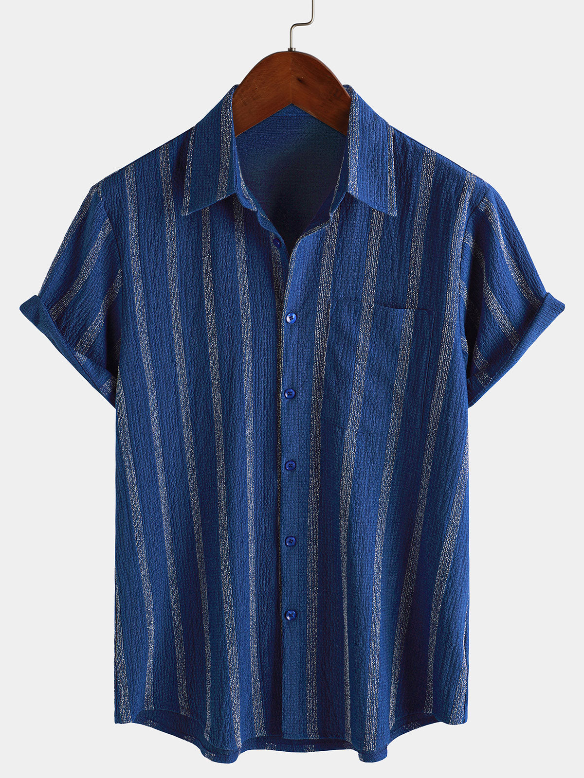 Chemise hawaïenne d'été à manches courtes et boutons pour homme, avec poche et rayures