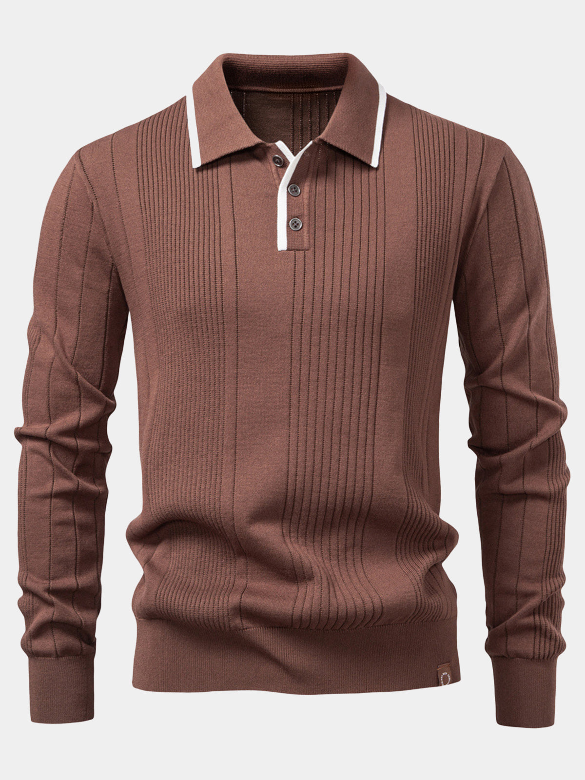 Polo Tricot Rayé Marron Homme