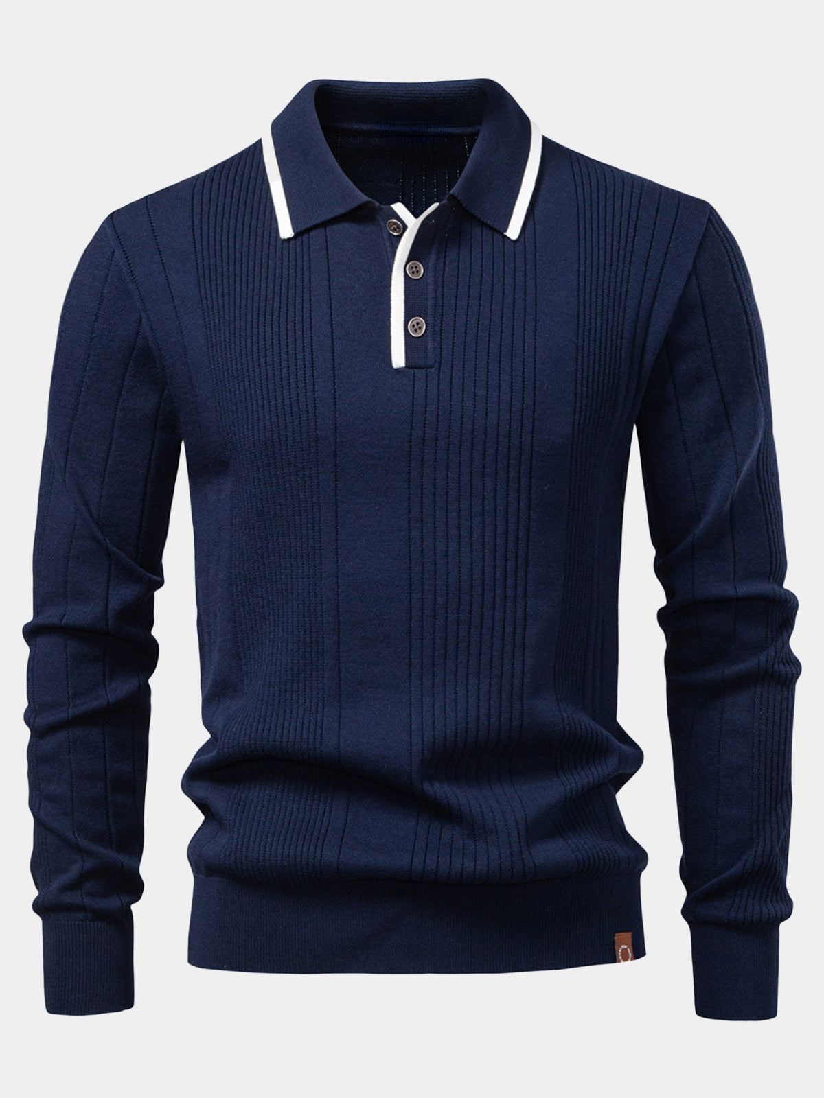 Polo Tricot Rayé Bleu Marine Homme