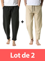 Lot de 2 | Pantalon taille élastique léger décontracté en coton pour hommes