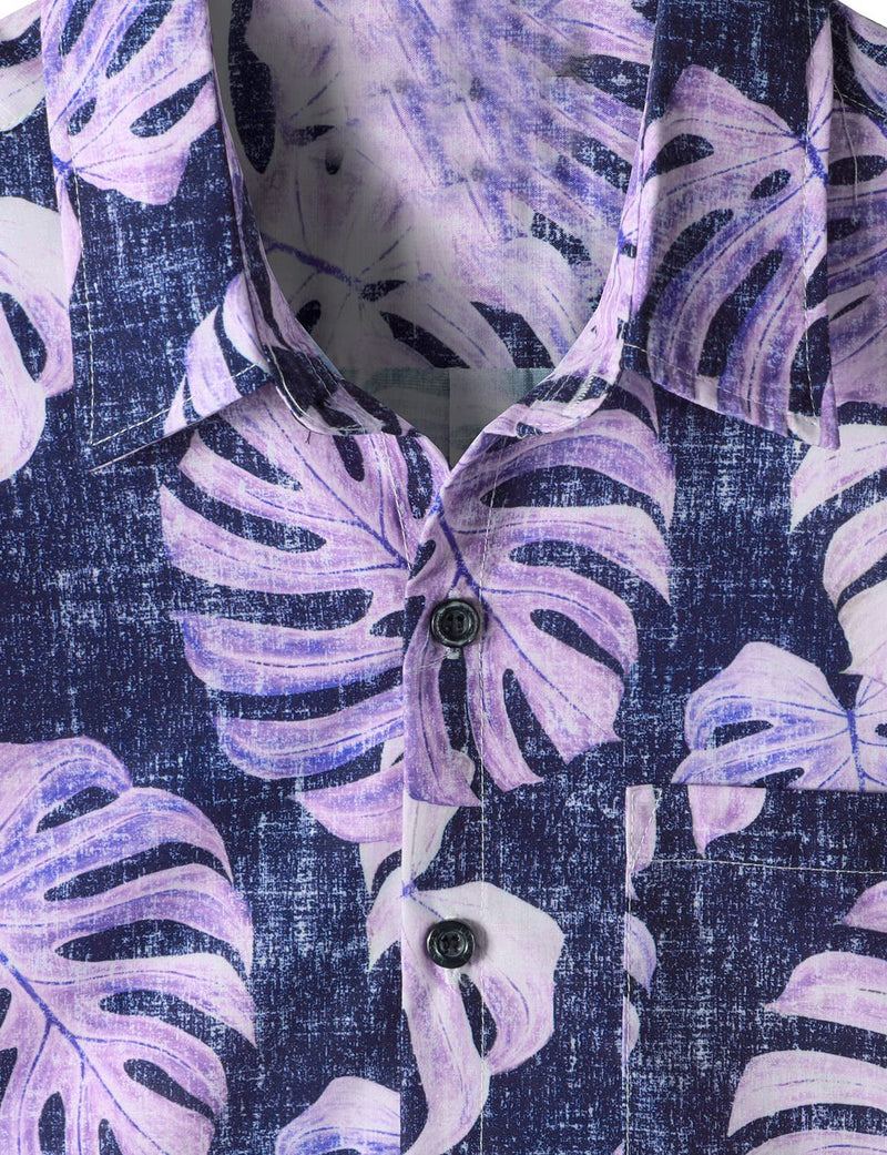 Chemise à manches courtes hawaïennes pour hommes avec poche décontractée et imprimé de plantes tropicales pour hommes