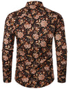 Chemise à manches longues pour hommes vintage en coton floral respirant rétro bouton de fleur à manches longues