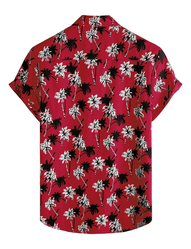Ensemble chemise et short assortis de plage hawaïenne pour homme avec palmier rouge