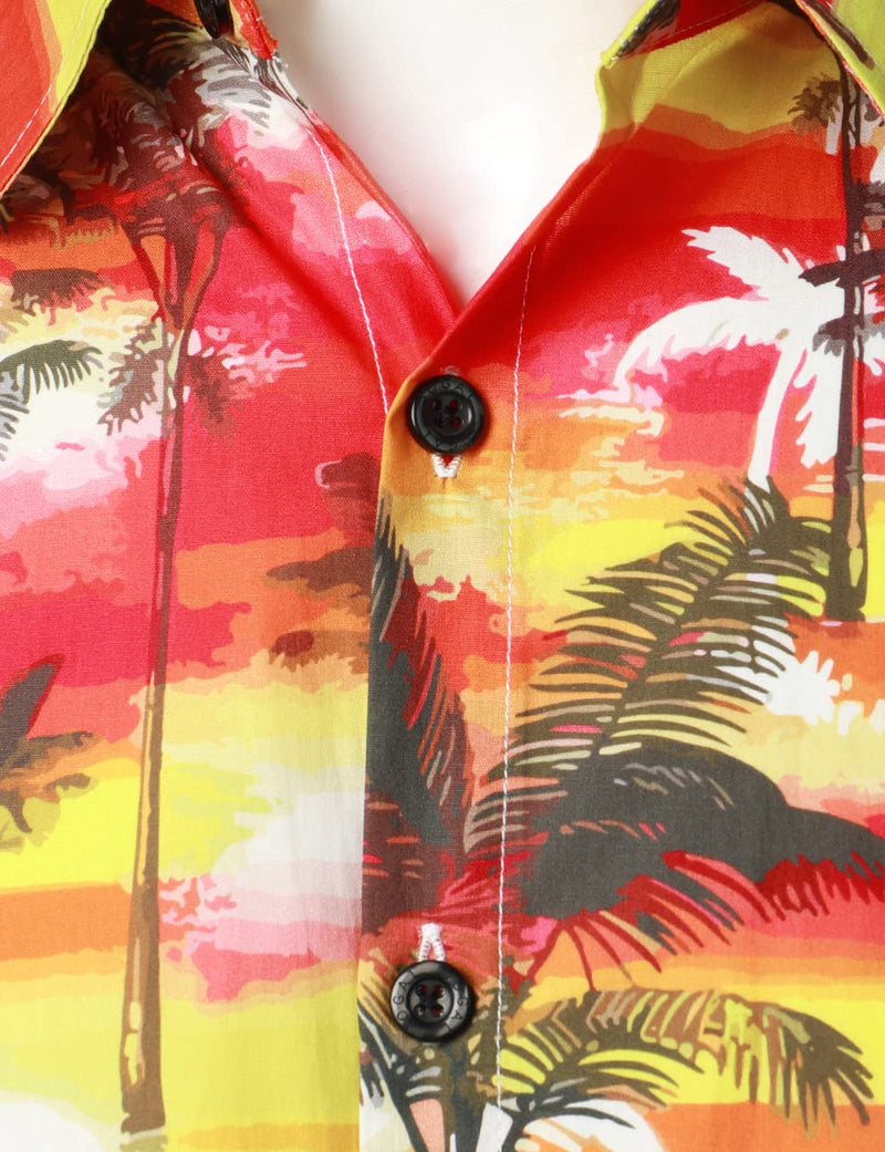 Chemise à boutons de plage à manches courtes en coton rouge hawaïen pour homme
