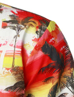 Chemise à boutons de plage à manches courtes en coton rouge hawaïen pour homme