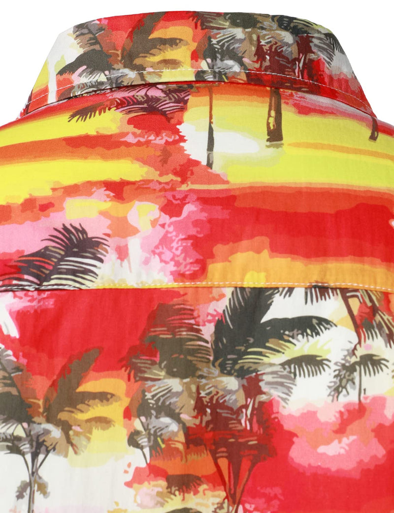 Chemise à boutons de plage à manches courtes en coton rouge hawaïen pour homme