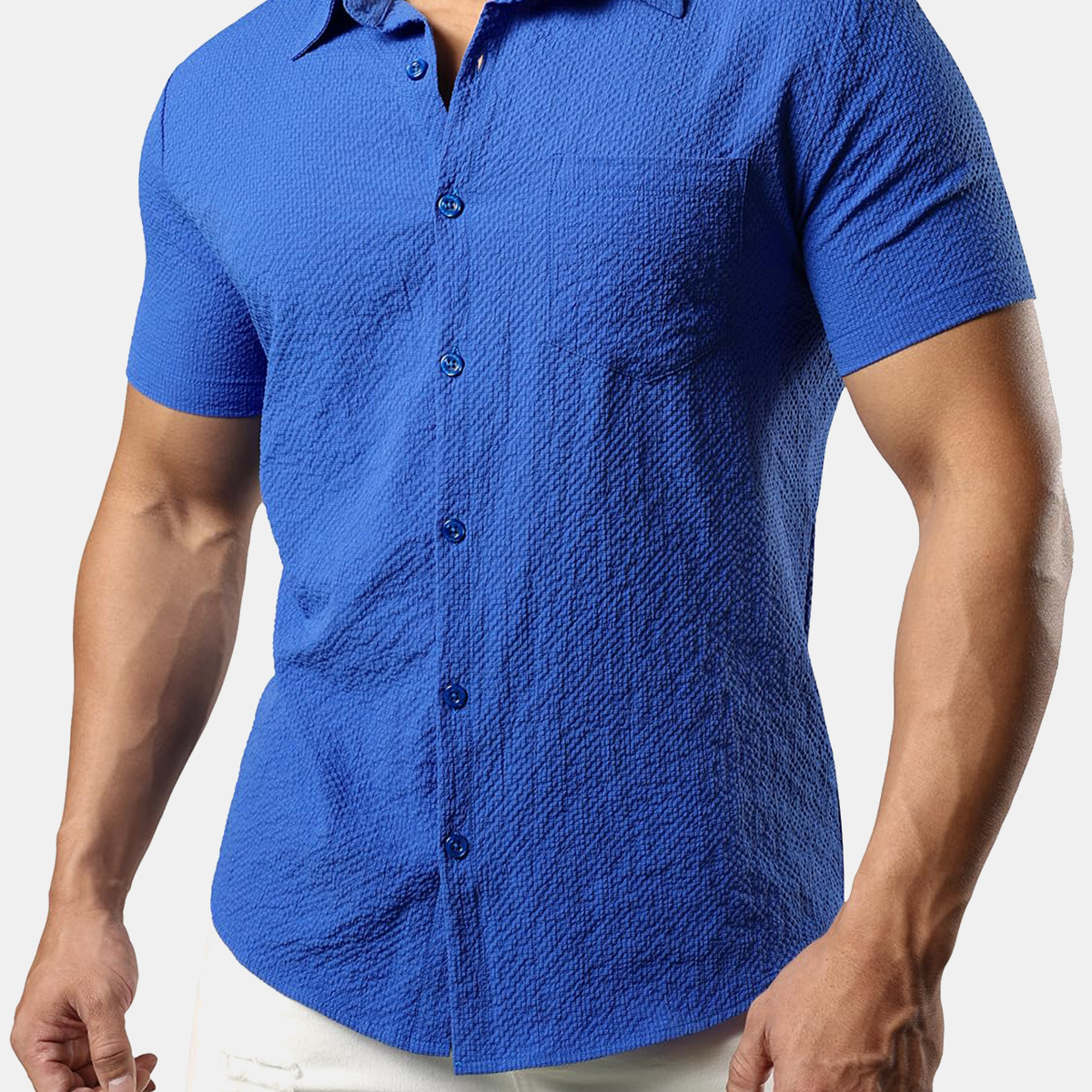 Chemise boutonnée décontractée à manches courtes d'été avec poche de plage pour hommes