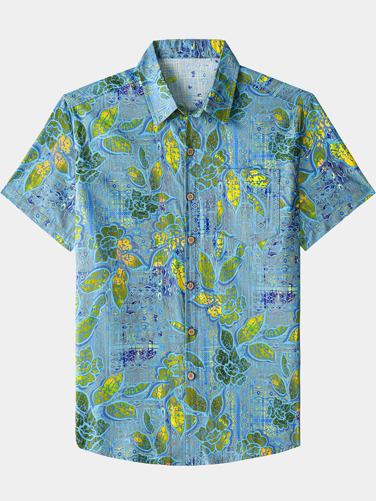 Chemise Rétro Homme Motif Feuilles Coton Casual Barbecue