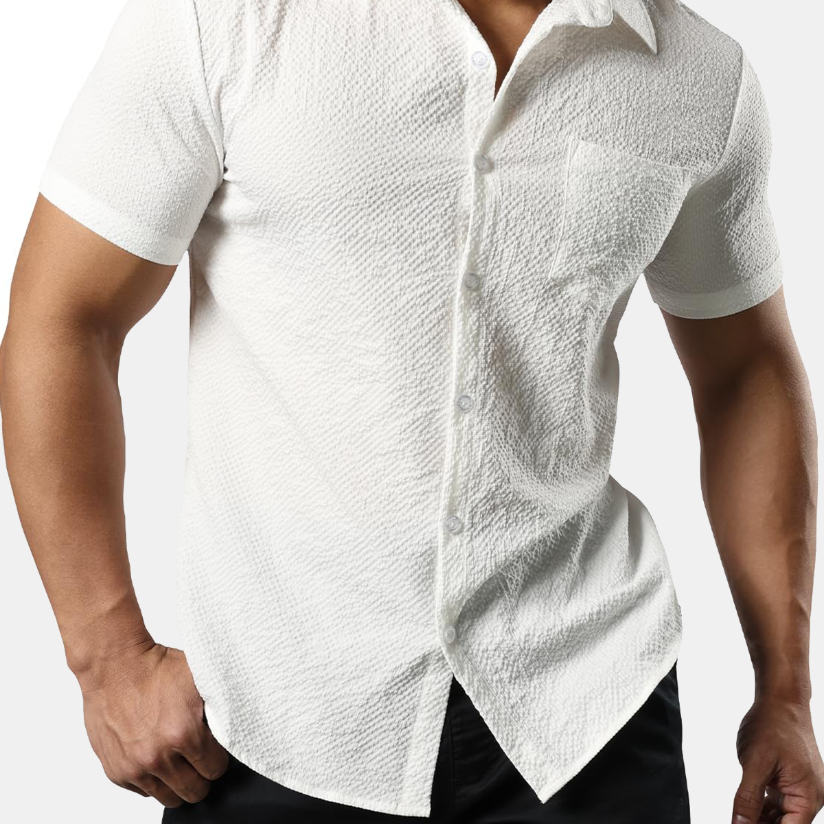 Chemise boutonnée décontractée à manches courtes d'été avec poche de plage pour hommes