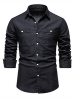 Chemise à manches longues en coton denim de couleur unie pour hommes