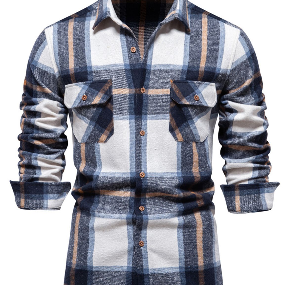 Chemise à manches longues boutonnée avec poche décontractée vintage à carreaux pour hommes