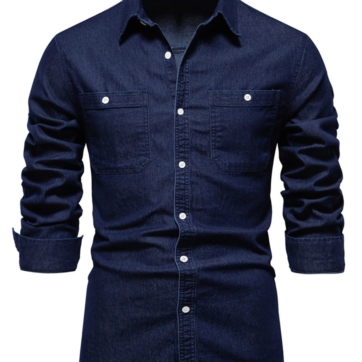 Chemise à manches longues en coton denim de couleur unie pour hommes