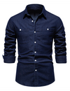 Chemise à manches longues en coton denim de couleur unie pour hommes