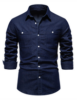Chemise à manches longues en coton denim de couleur unie pour hommes