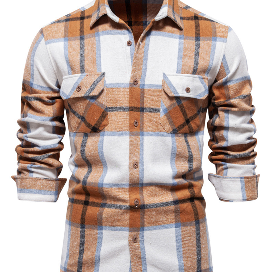 Chemise à manches longues boutonnée avec poche décontractée vintage à carreaux pour hommes