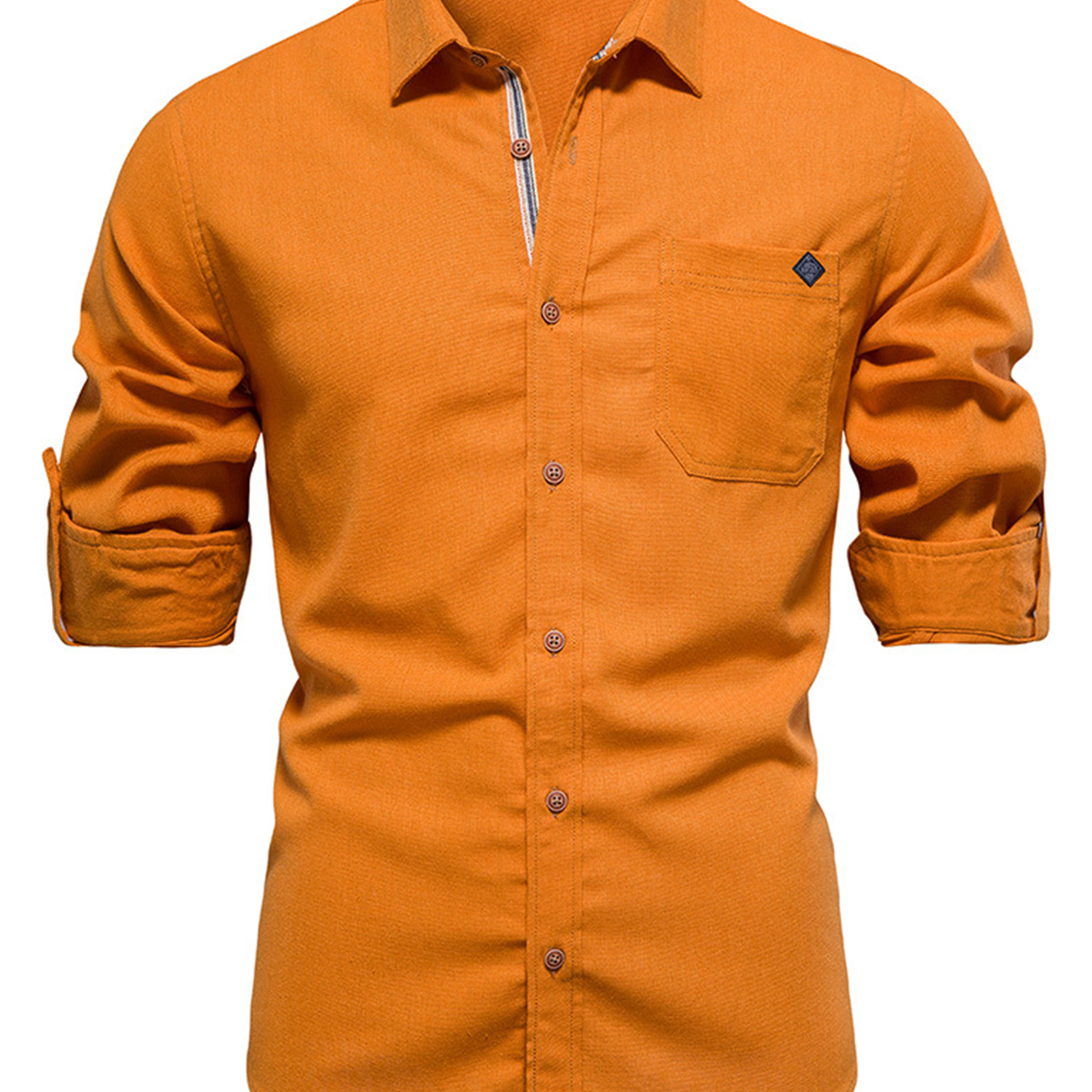 Chemise à manches longues pour hommes, 100% coton, couleur unie, décontractée, bouton de poche