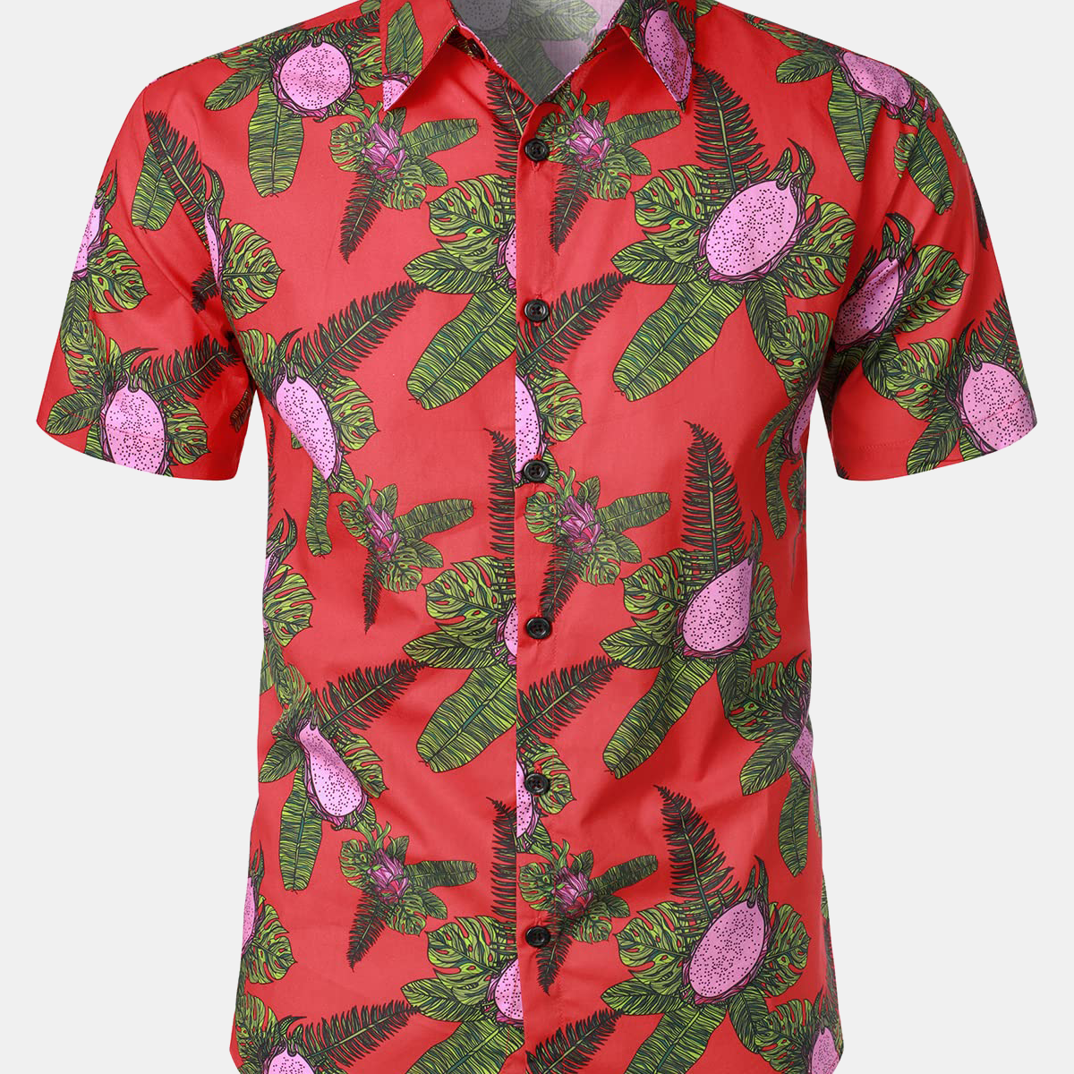 Chemise hawaïenne à manches courtes pour hommes, imprimé Pitaya hawaïen rouge, fruits d'été