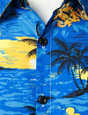 Chemise à manches courtes boutonnée tropicale en coton hawaïen bleu pour homme