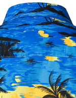 Chemise à manches courtes boutonnée tropicale en coton hawaïen bleu pour homme