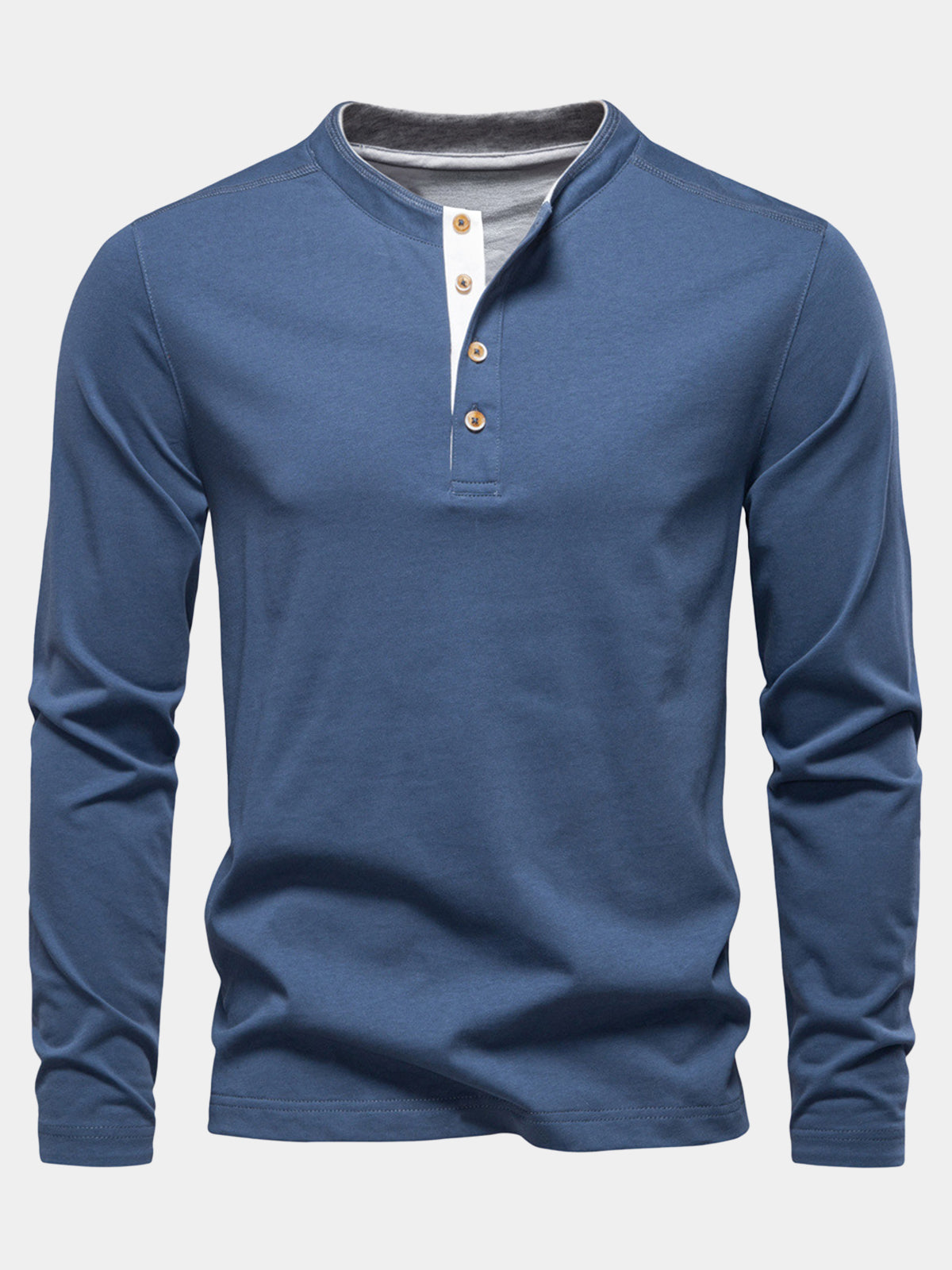 Henley Coton Patte Contrastée Bleu Homme