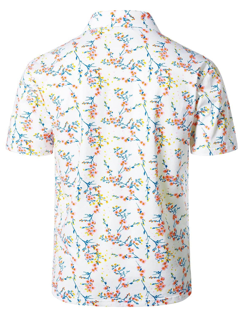Polo de sport à manches courtes en coton blanc à imprimé floral pour hommes