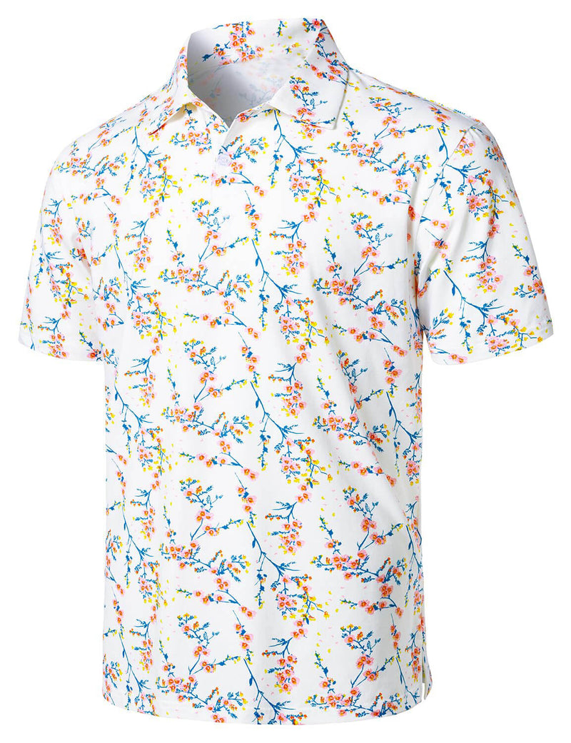 Polo de sport à manches courtes en coton blanc à imprimé floral pour hommes