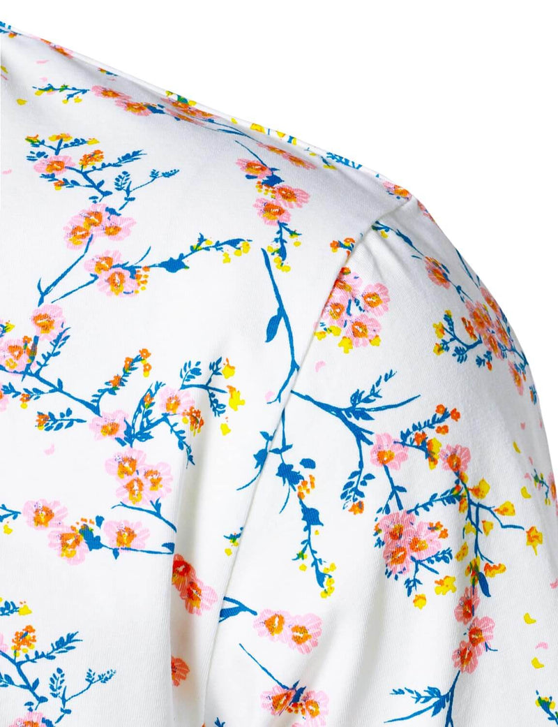Polo de sport à manches courtes en coton blanc à imprimé floral pour hommes