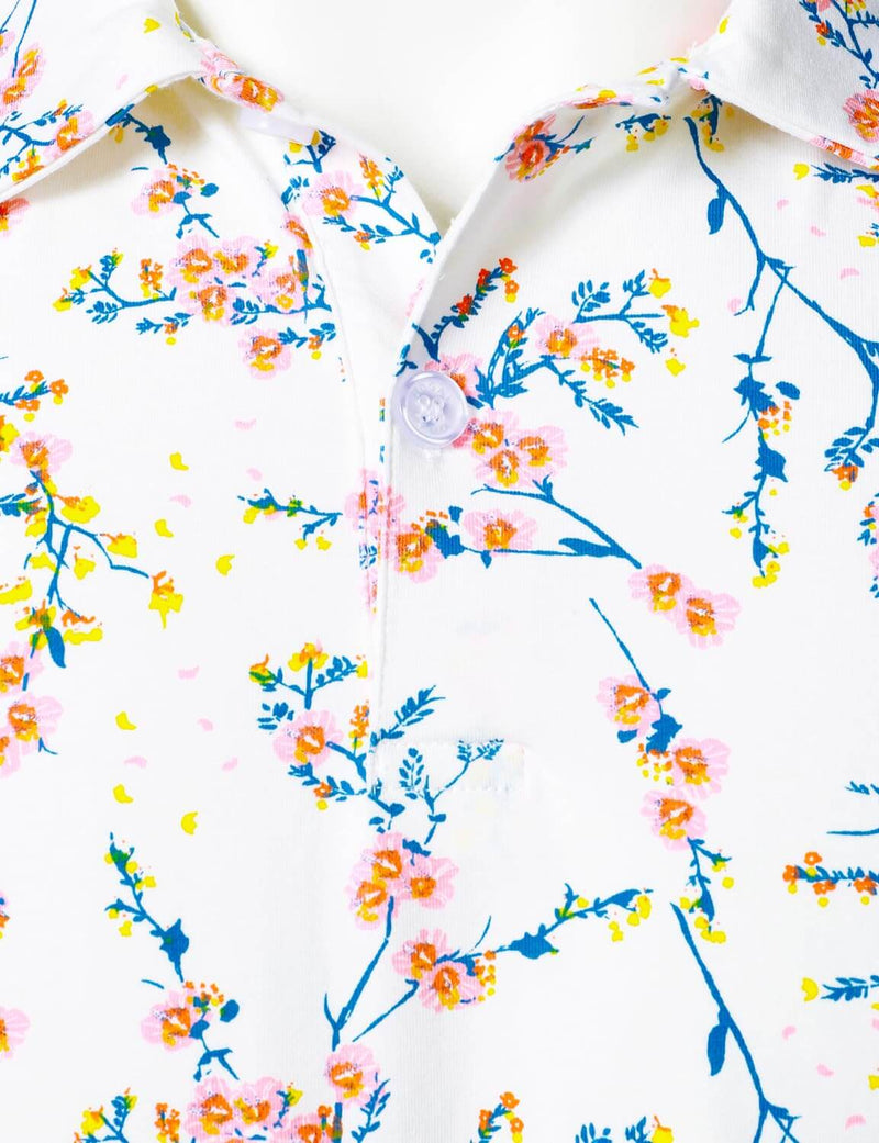 Polo de sport à manches courtes en coton blanc à imprimé floral pour hommes