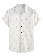 Ensemble chemise et short d'été à boutons de plage en coton blanc flamant rose pour homme