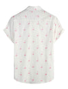 Ensemble chemise et short d'été à boutons de plage en coton blanc flamant rose pour homme