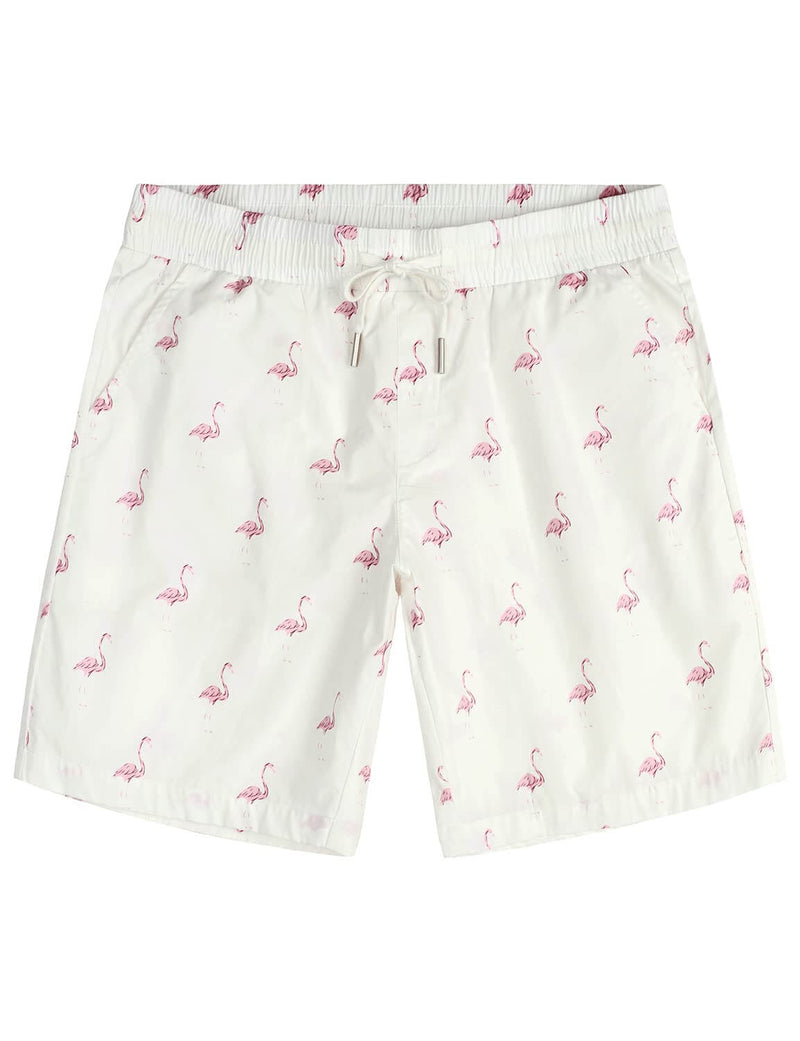 Ensemble chemise et short d'été à boutons de plage en coton blanc flamant rose pour homme