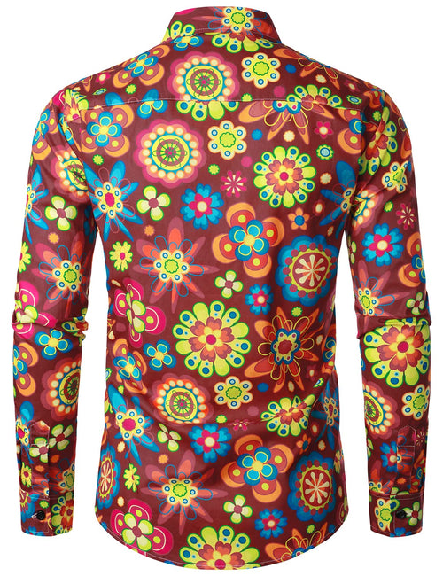 Chemise à manches longues boutonnée en coton à fleurs pour hommes
