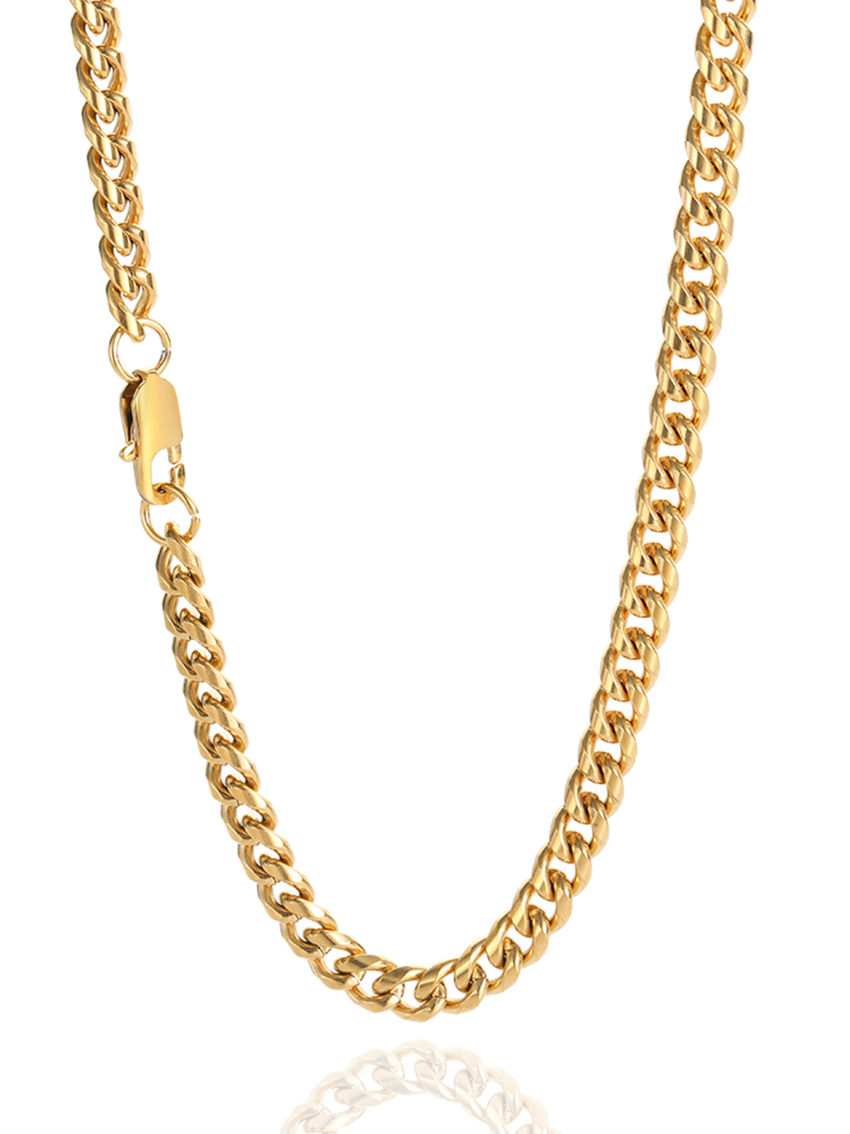 Collier Homme Maille Cubaine Épaisse Acier Inoxydable Poli Plaqué Or 18K