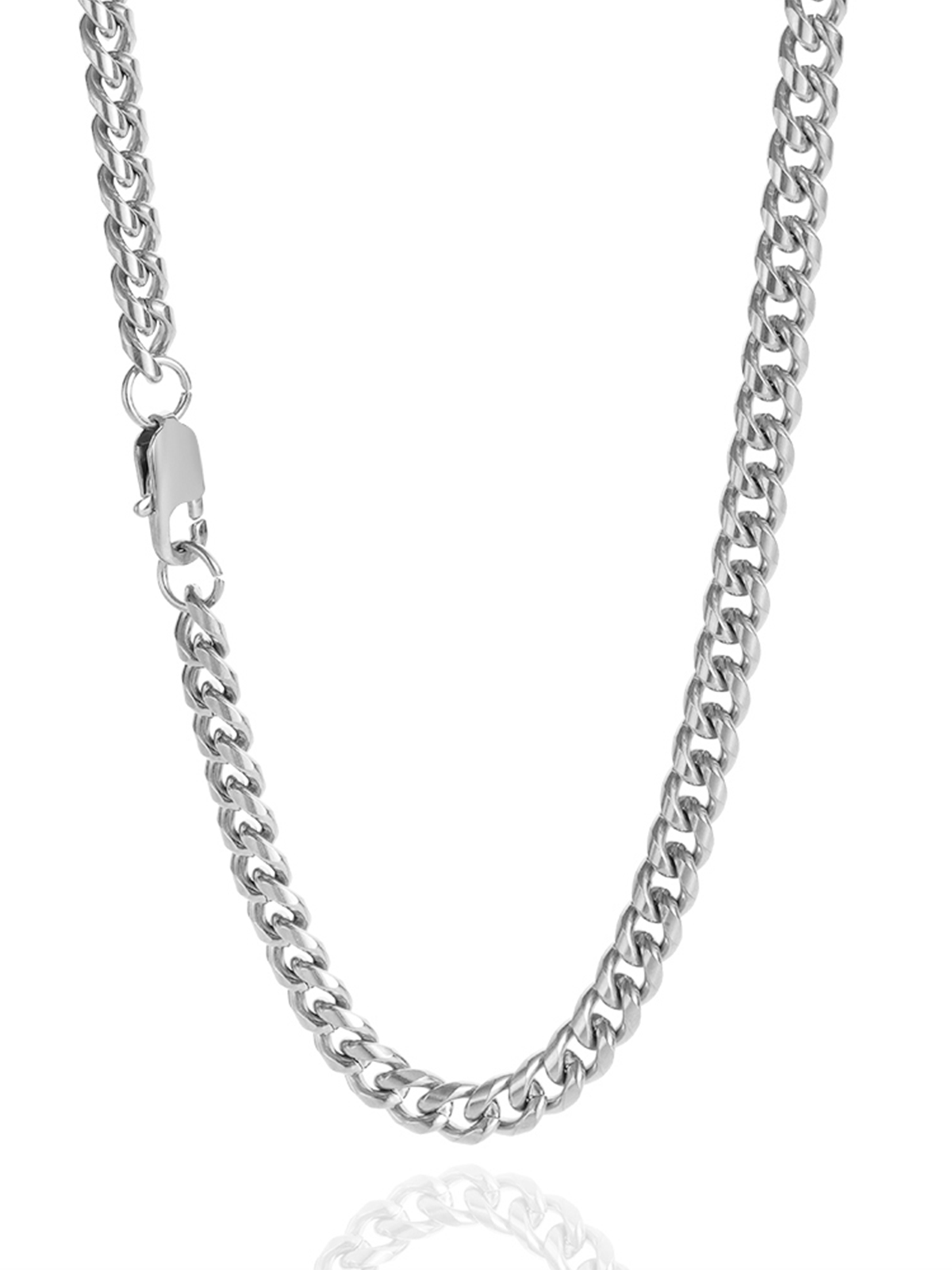 Collier Homme Maille Cubaine Épaisse Acier Inoxydable Poli Plaqué Or 18K