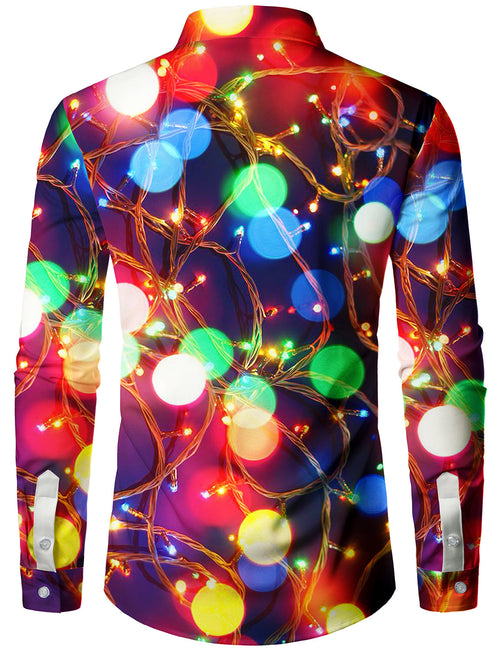 Chemise boutonnée de Noël à manches longues pour hommes, fête de vacances, néon