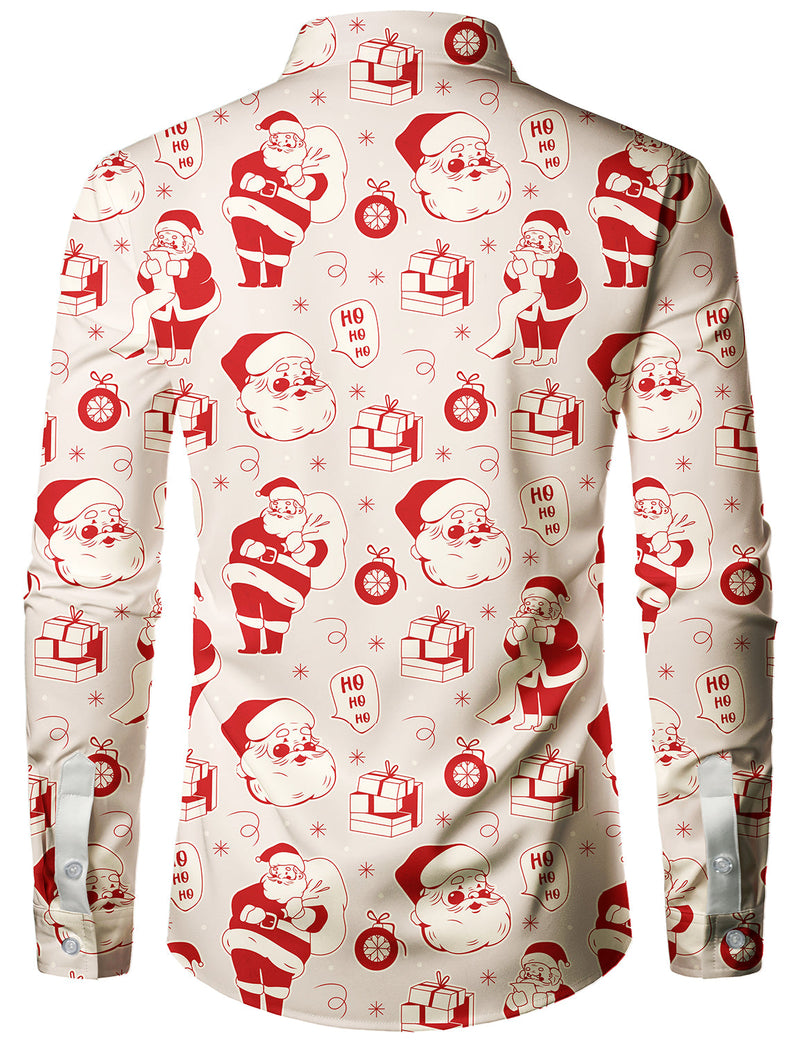 Chemise à manches longues boutonnée pour hommes, imprimé père noël, flocon de neige, cadeau de vacances de noël