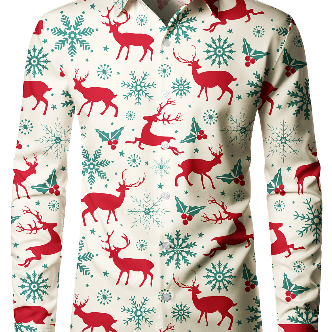 Chemise à manches longues boutonnée pour hommes, imprimé élan de noël, flocon de neige, vacances de noël