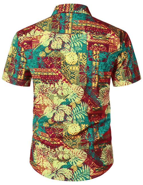 Chemise boutonnée à manches courtes en coton hawaïen vintage pour homme Hibiscus