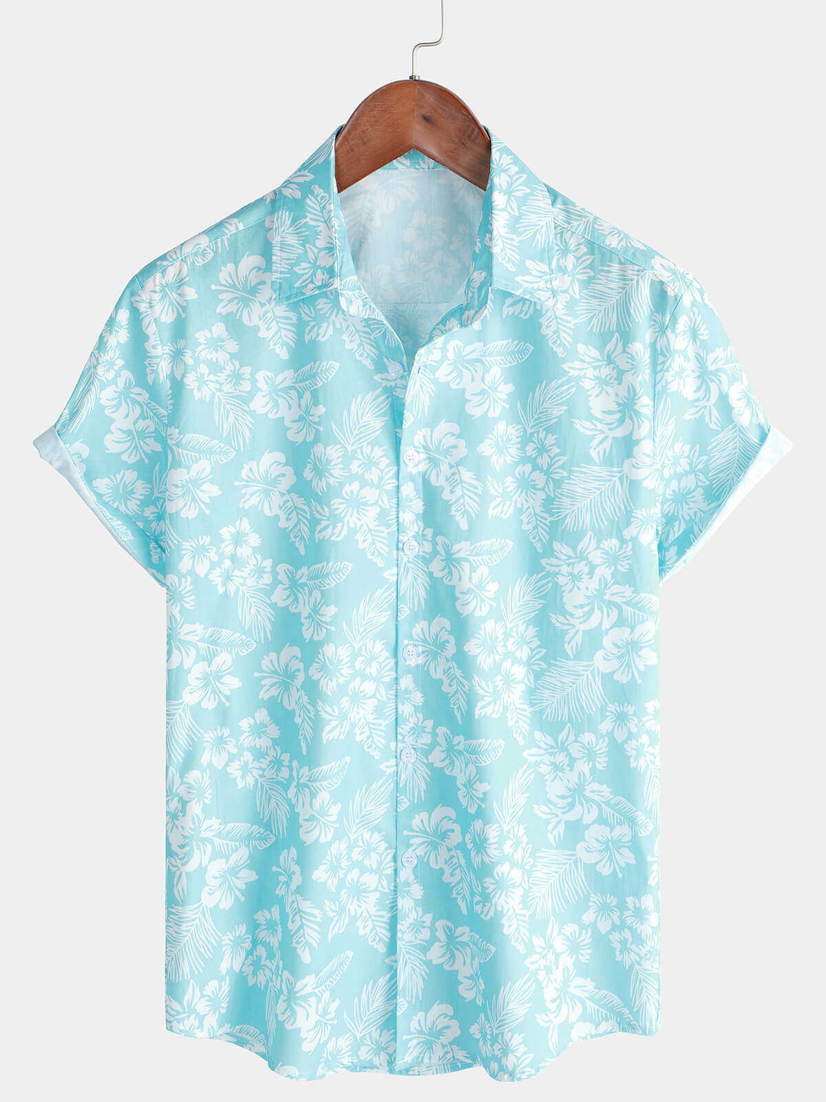 Chemise à manches courtes boutonnée à fleurs hawaïennes bleues pour hommes