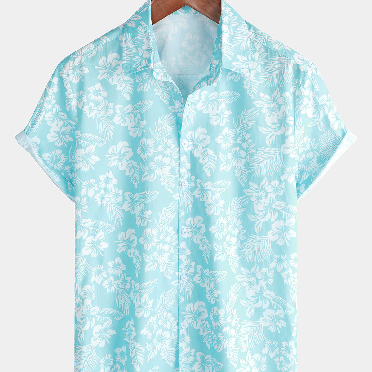 Chemise à manches courtes boutonnée à fleurs hawaïennes bleues pour hommes