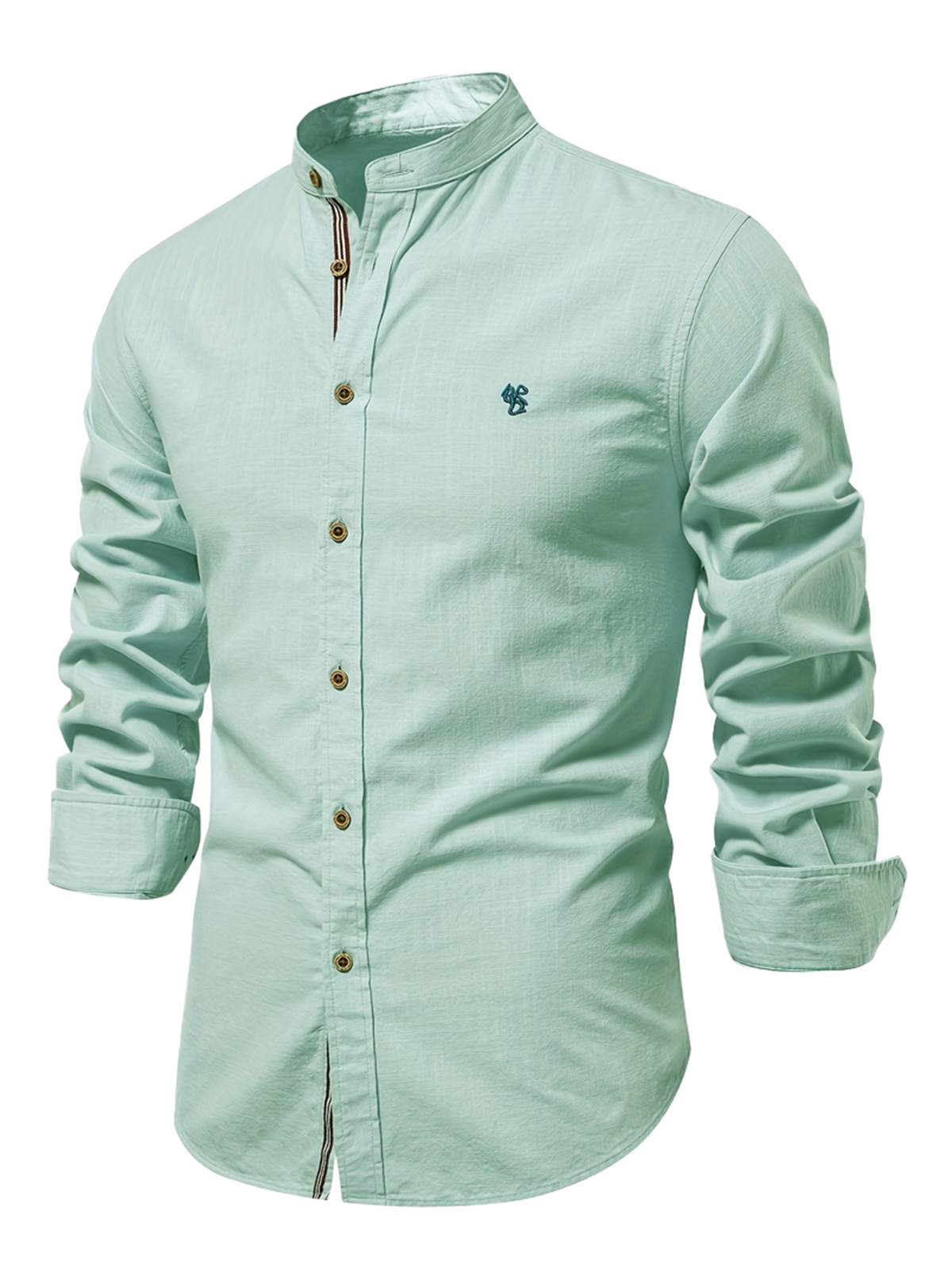 Chemise boutonnée à manches longues 100% coton de couleur unie pour hommes