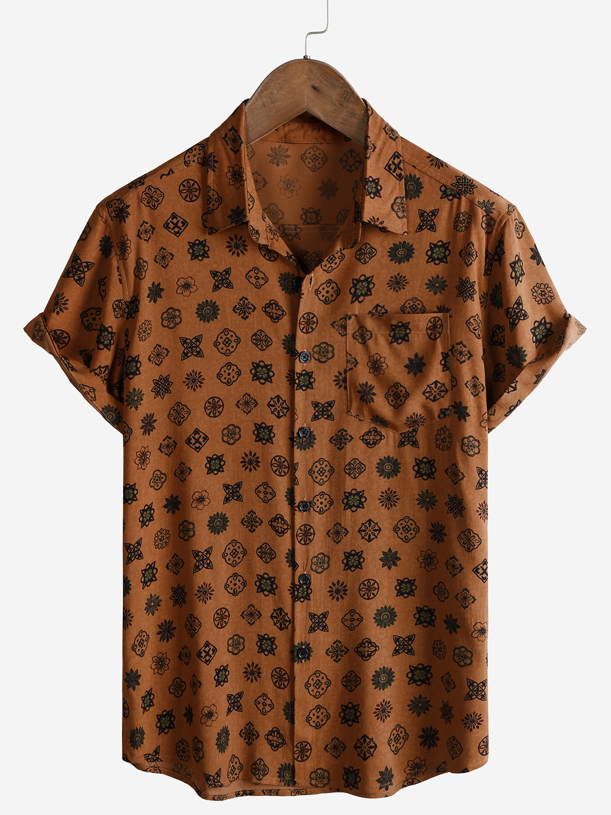 Chemise Homme Géométrique Orange Vintage