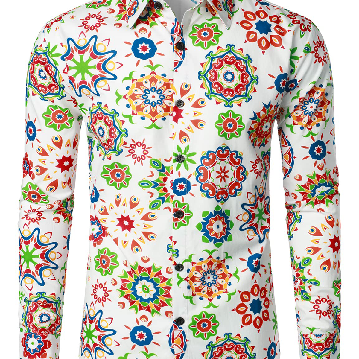 Chemise habillée à manches longues boutonnée en coton floral respirant pour hommes