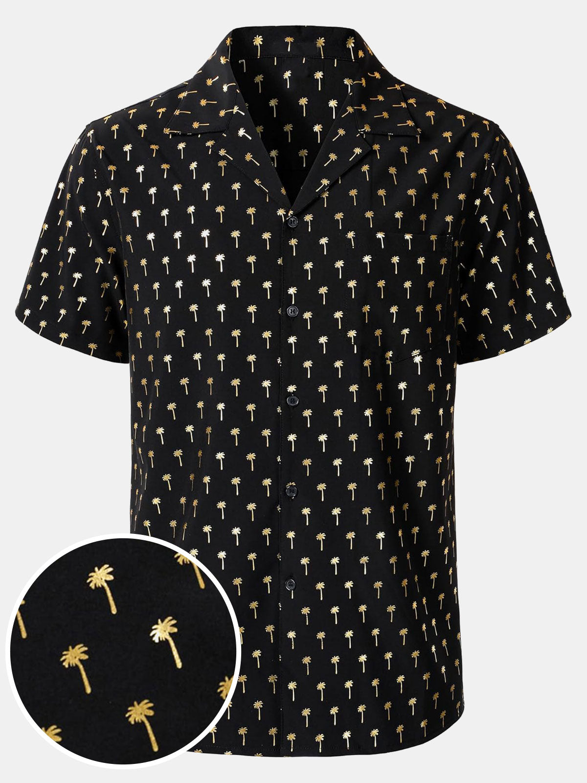 Chemise à manches courtes et col cubain Golden Palm Tree pour homme