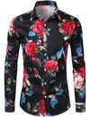 Chemise noire à manches longues en coton à imprimé floral pour hommes